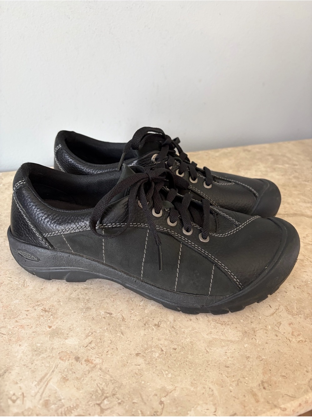 Keen Presidio Shoes Womens Size 9 Black Leather Lace Up Hiking Athletic Sneakers